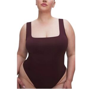 NWT Good American Scuba Modern Square Neck Tank‎ Bodysuit in Chocolate Brown 4XL